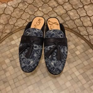 Sam Edelman brand new blue floral tassel slip ons